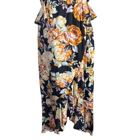 BARDOT Dress Black‎ Hi-lo Hem Spaghetti Strap Midi Party Faux Wrap Flounce Small - Picture 3 of 13